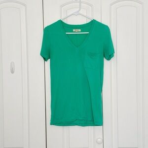 Madewell Cotton Green V-Neck pocket tee